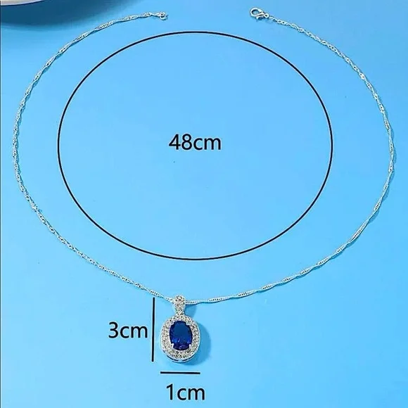 Sterling Silver Blue Sapphire Pendant Charm Necklace - Picture 4 of 4